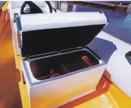 Case-seat for pilot and escort with upholstery, iron fittings and folding backrest with place for fuel tank or keeping things